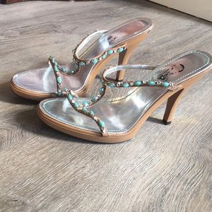 Carlos Santana Nude W/ Turquoise Sandal Heel  9